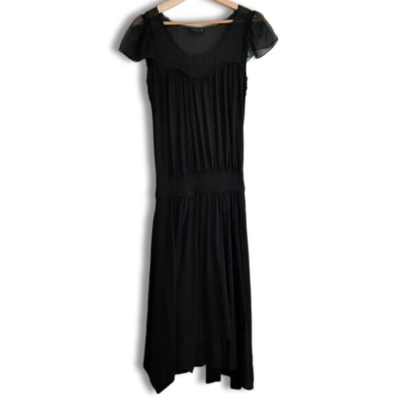 BCBG Max Azria Pleated Defined Waist Knee Length Midi Dress Black Sz XS - Picture 2 of 15